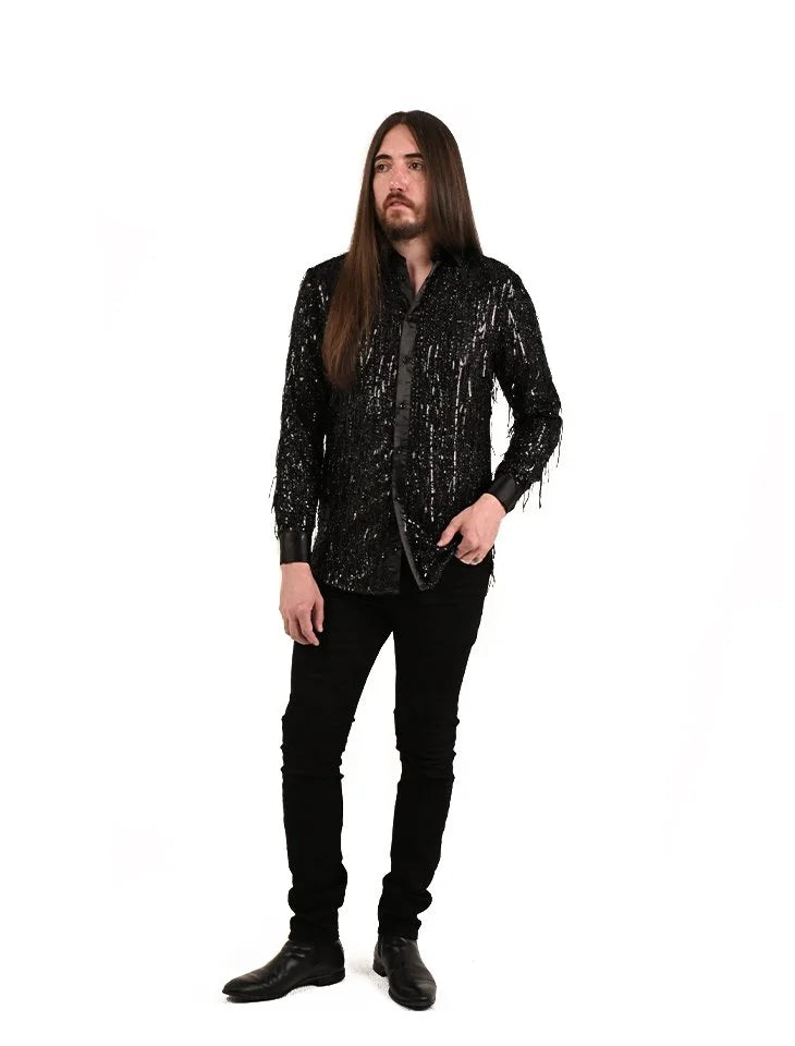 Bête Noire Obscura black sequin slim fit button up shirt