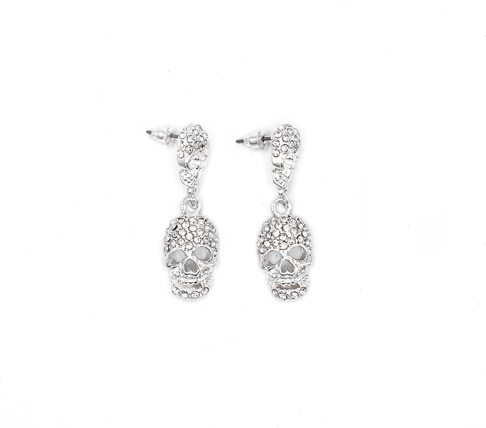 Silver skull earrings with gothic detailing