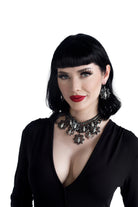 Crystal spider gothic earrings styled with alternative outfit