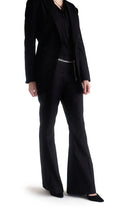 Black flared tailored suit trousers with sculpted fit and wide leg flare