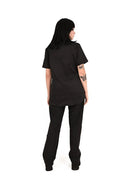 Back view of Draven black short sleeve button up shirt