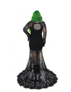 Back view of the Kayla dress by Bête Noire with sheer lace back panel and dramatic lace train