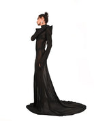 Black sheer gothic gown with dramatic silhouette