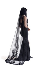 Floor length black gothic bridal veil by Bête Noire