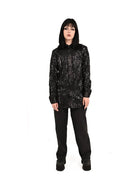 Black gothic sequin button up shirt with slim fit silhouette