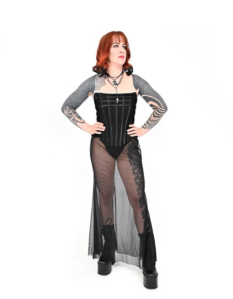 Black gothic corset top styled with alternative fashion outfit