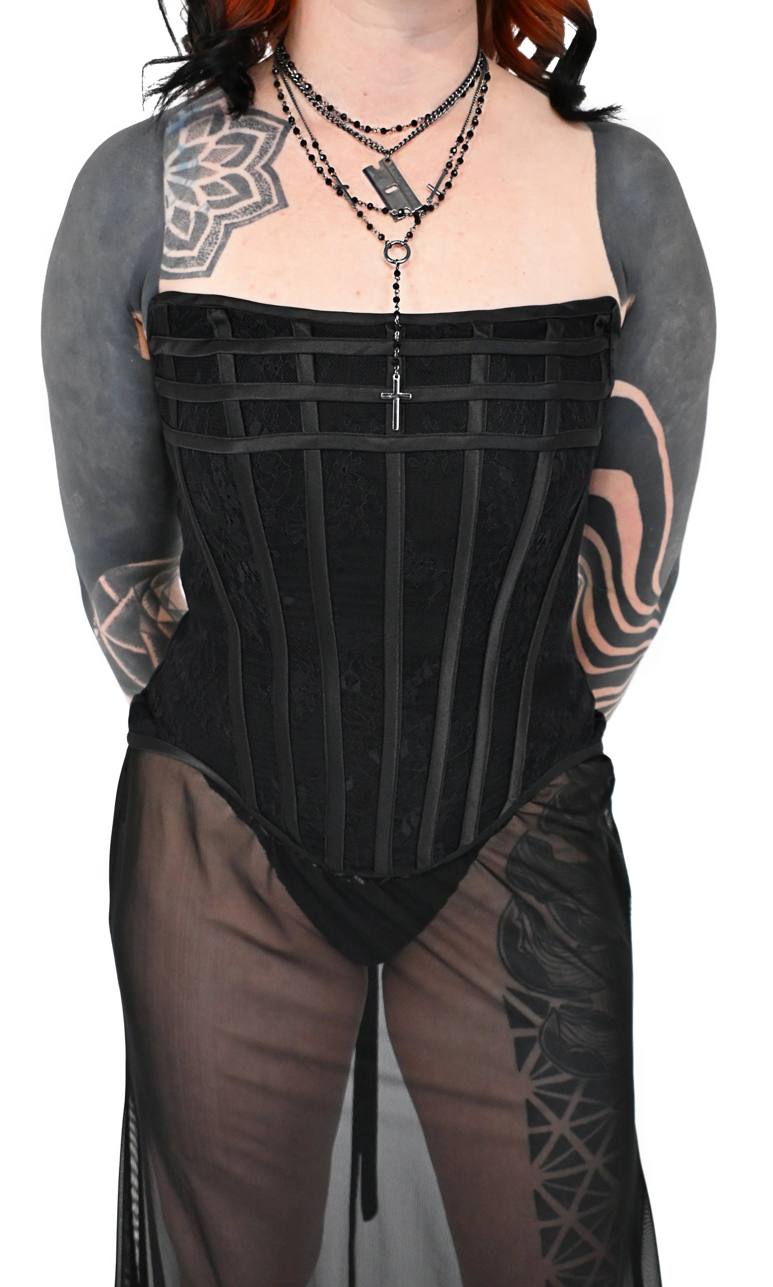 Close up of structured bodice on Obsidian gothic corset