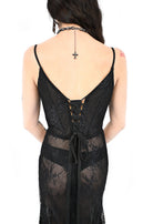 Close up of sheer lace fabric on Perdition dress