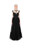 Exposed corset boning and sheer bodice on Purgatory dress