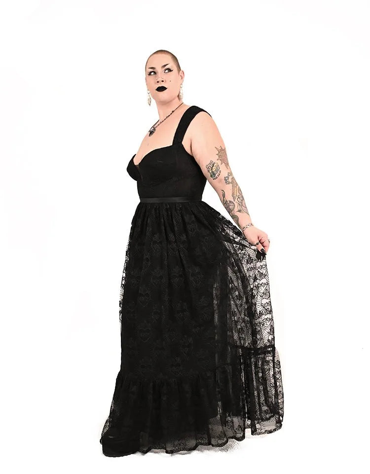 Black gothic lace dress with exposed corset boning