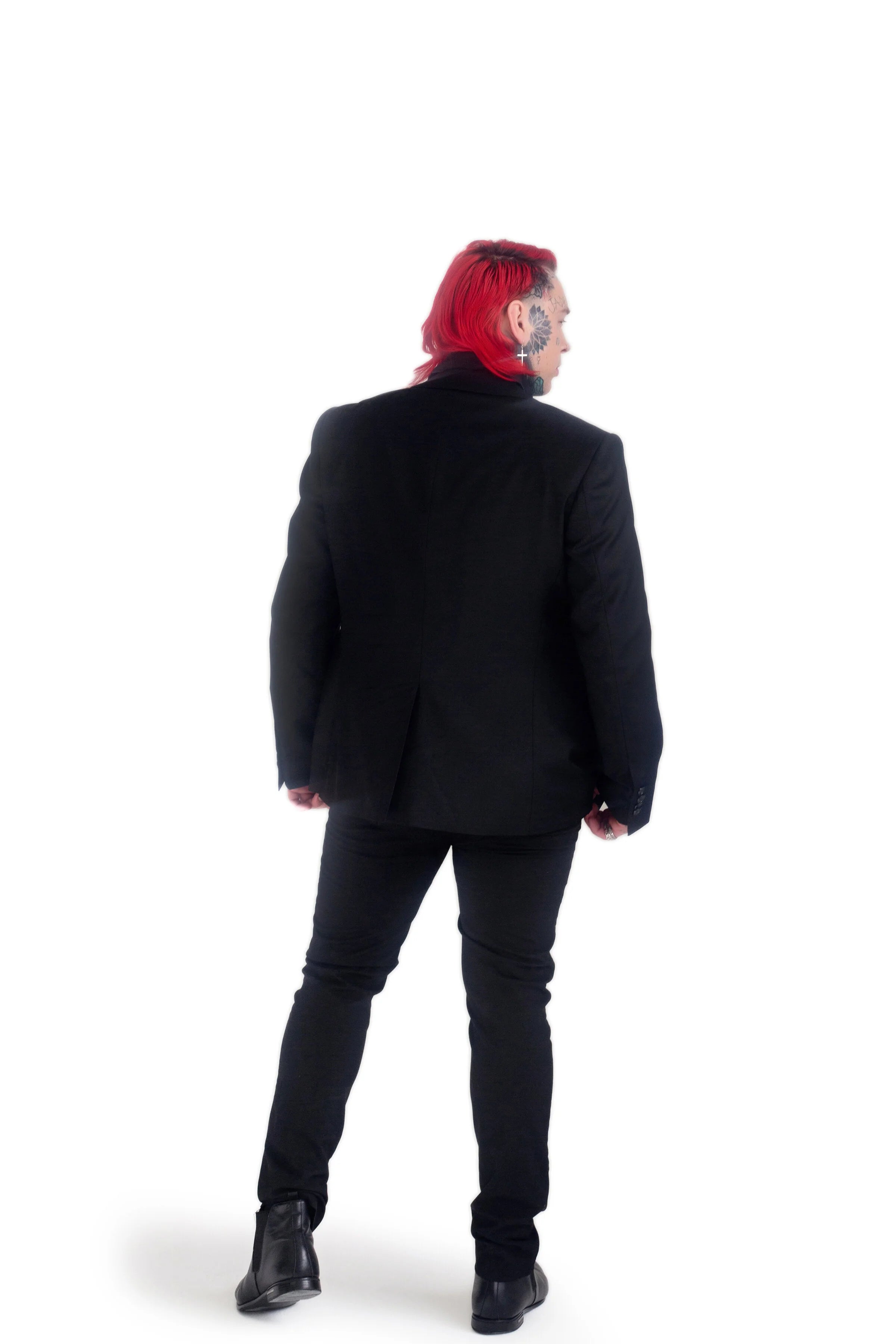 Back view of Recherché custom tailored black suit