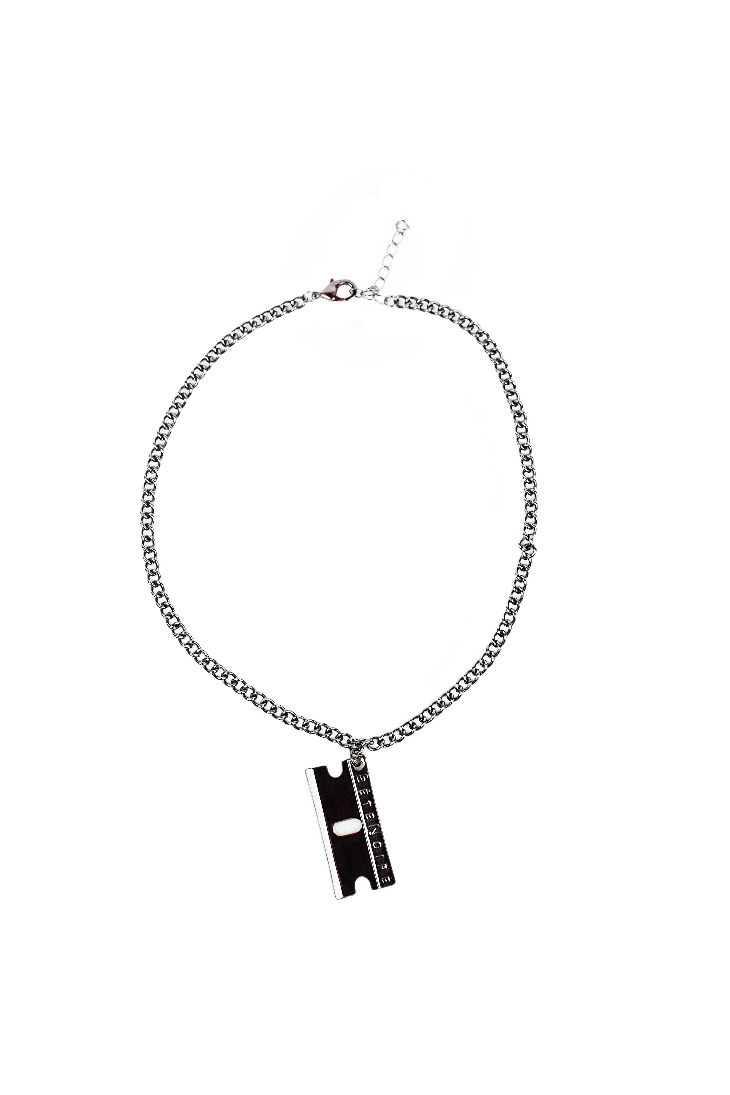 Bête Noire Relentless Razor necklace with gunmetal razor blade pendant