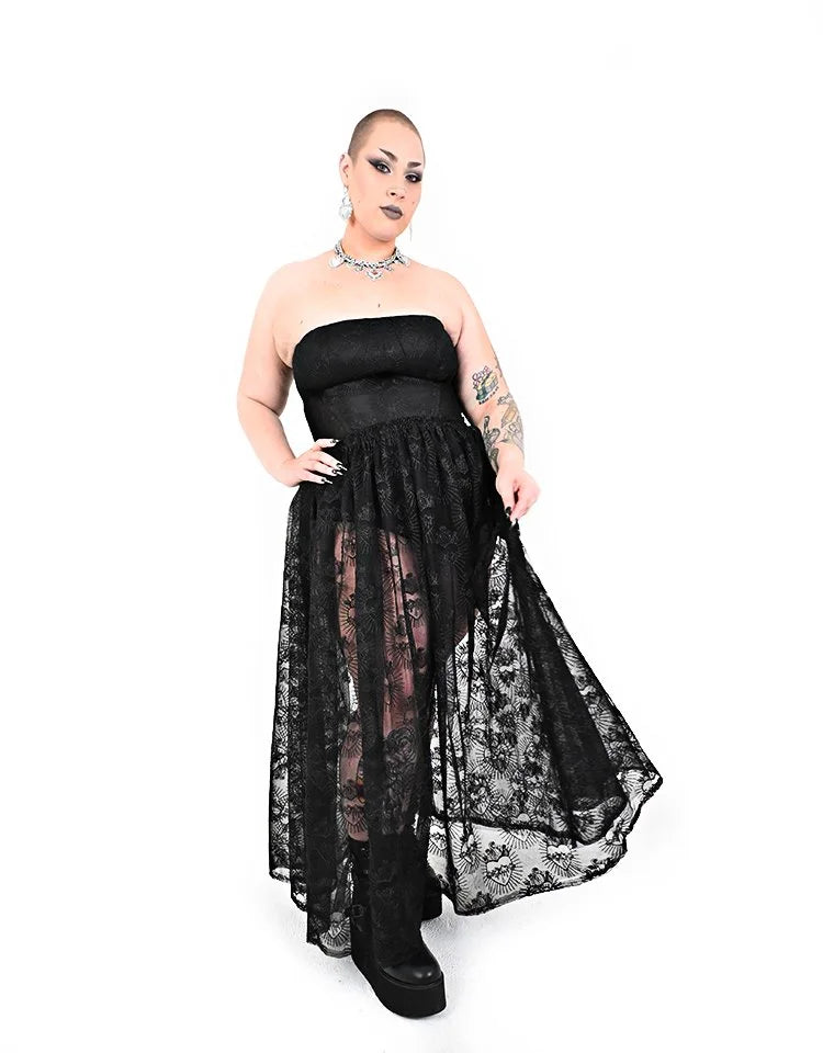 Bête Noire Requiem sheer black maxi skirt with sacred heart lace