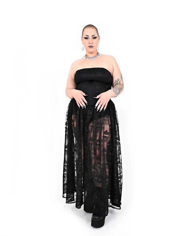 Requiem gothic maxi skirt styled with alternative fashion outfit
