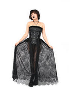 Black gothic lace maxi skirt with flowing silhouette