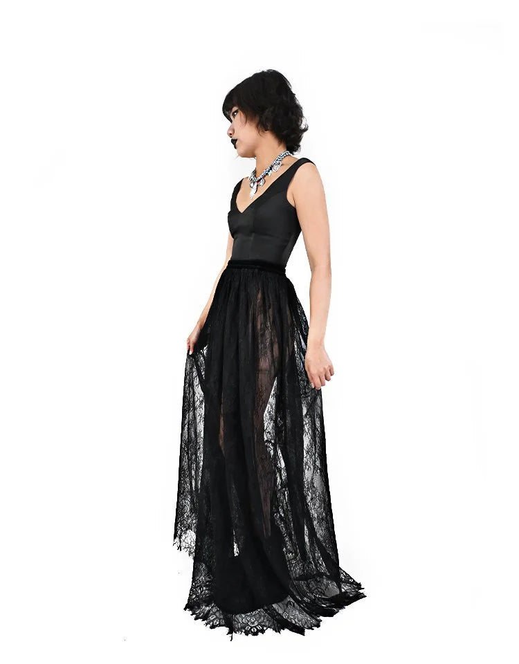 Revenant lace maxi skirt styled with gothic outfit