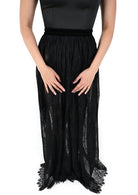 Velvet trimmed waistband detail on Revenant lace skirt