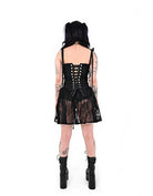 Back view of Sacrament corset with lace and structured fit