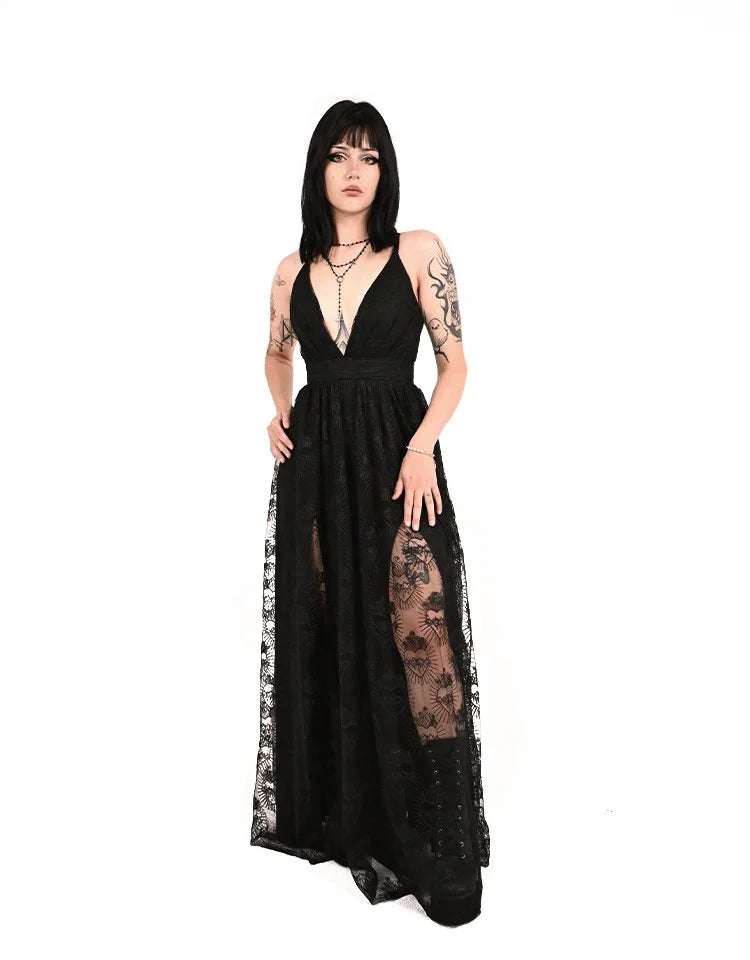 Bête Noire Sacred Glamour gown with sacred heart lace and deep V neckline