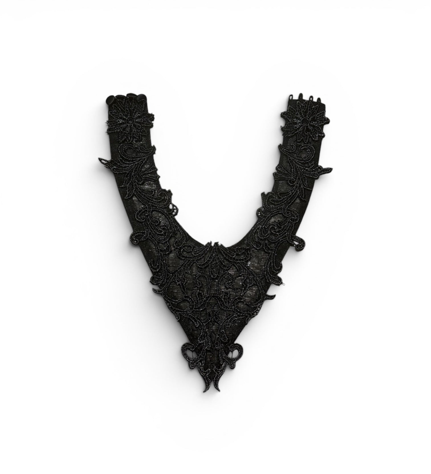 gothic black lace applique collar necklace with ornate pointed design 