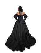 Back view of Ophelia gown by Bête Noire featuring lace up corset and dramatic full black skirt