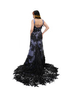 Thorne gown black and purple lace train back view