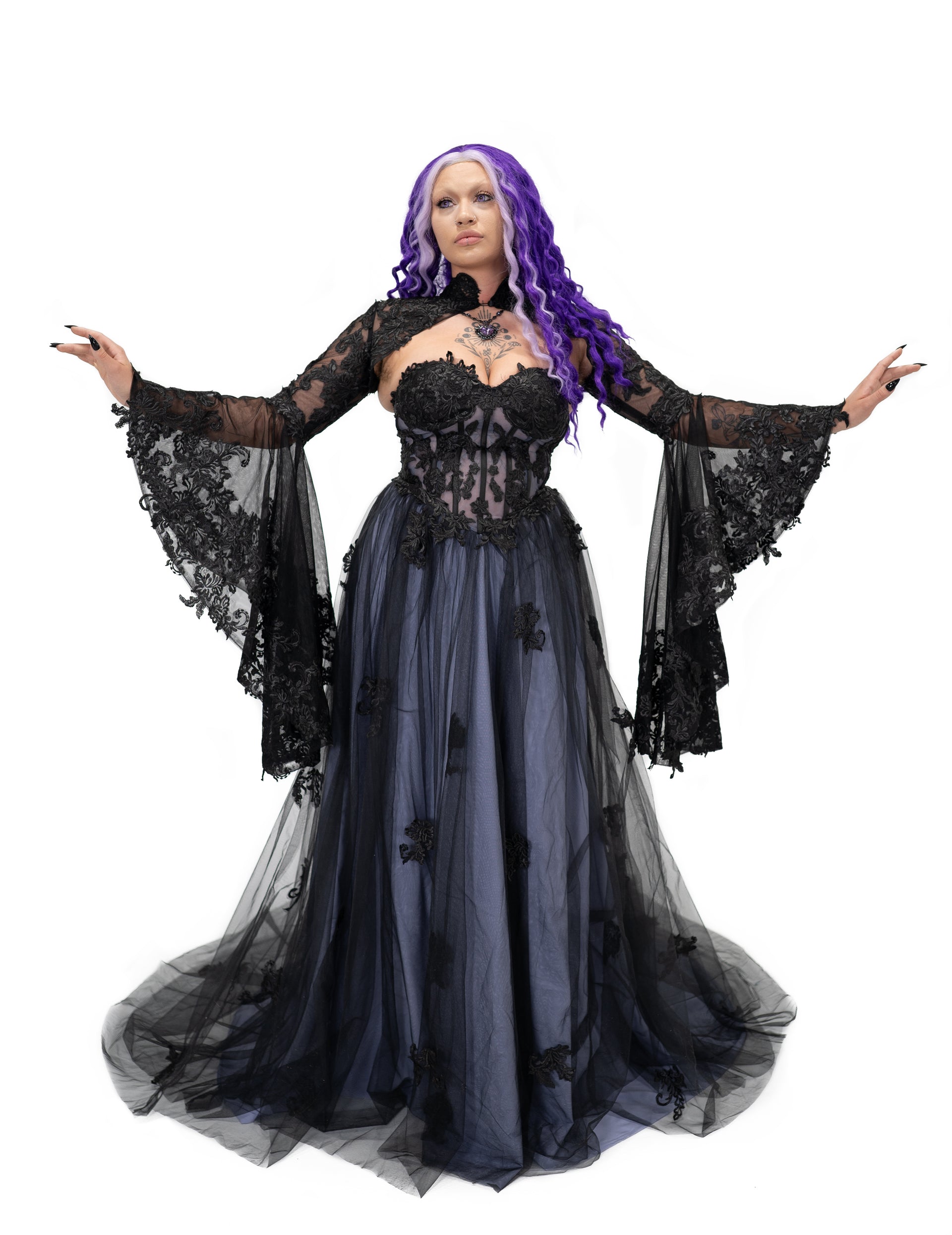 purple and black goth dress Unique Strapless Beaded Gothic Black and Purple Wedding Dress Size 6 / Purple / With Choker +Gloves